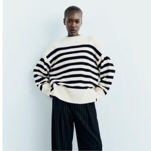 ZARA Striped Navy and White Sweater